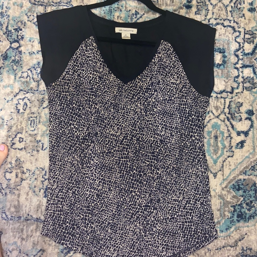 Navy and White Blouse